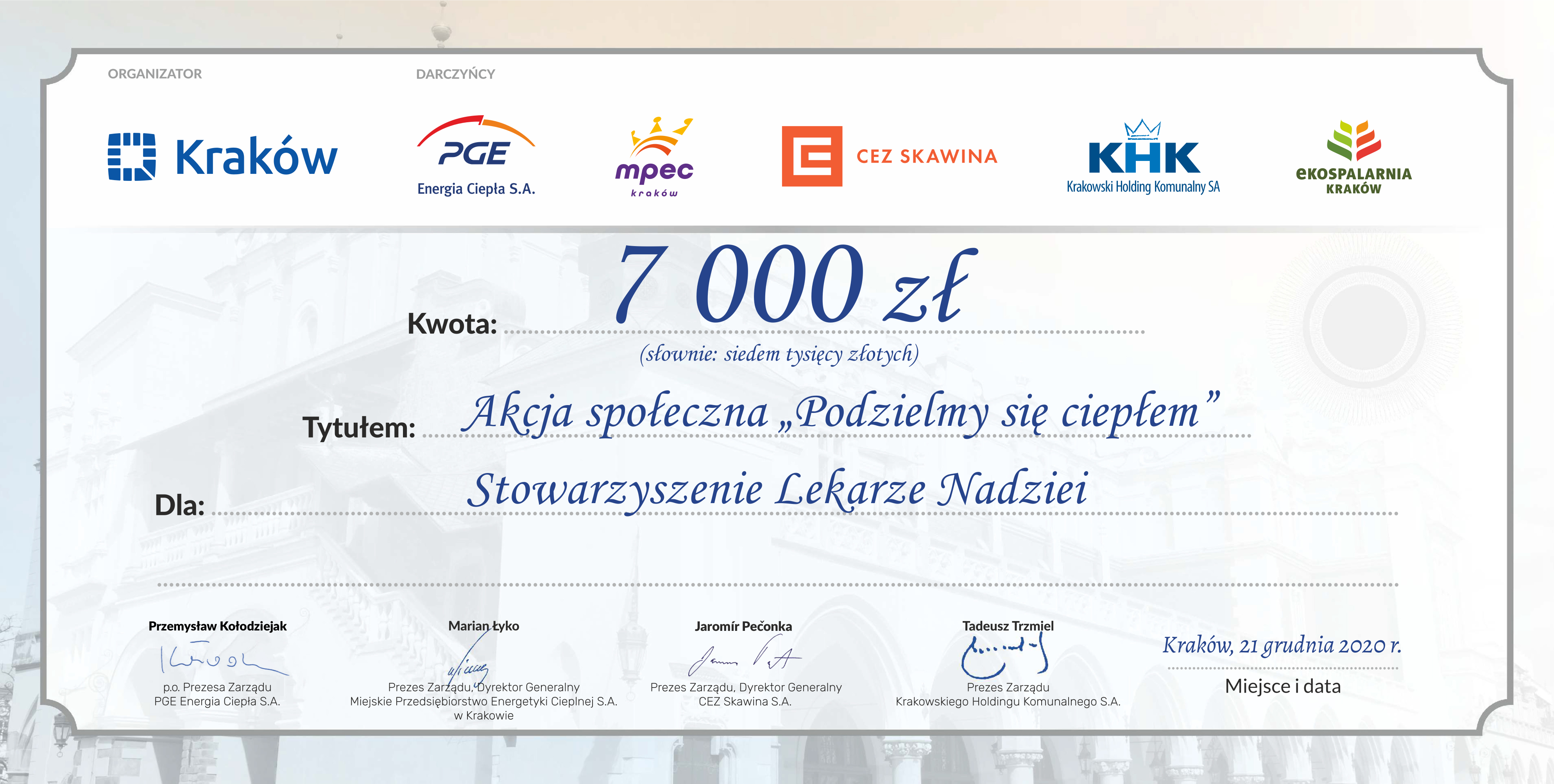Czek Podzielmy się ciepłem 2020